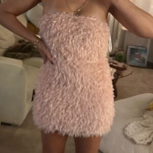 Lulu's Blush Strapless Fuzzy Dress